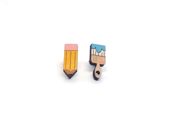 Pencil and Paintbrush Earrings
