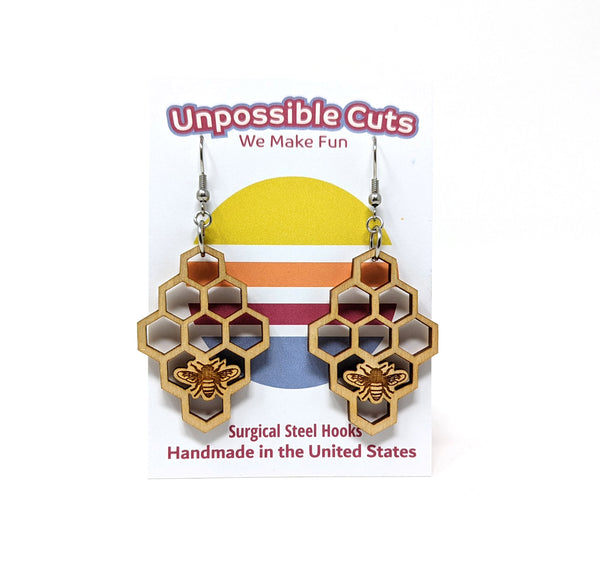 Bee Honeycomb Dangle Earrings