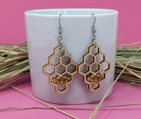 Bee Honeycomb Dangle Earrings