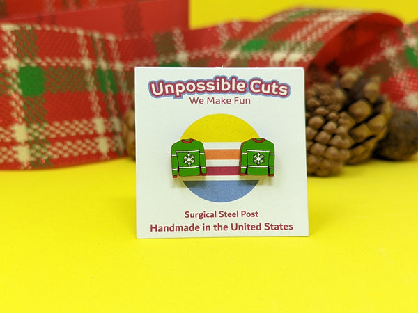 Christmas Sweater Wood Earring | Stocking Stuffer