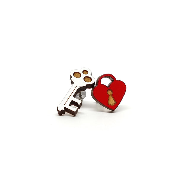 Key and Heart Lock Earrings