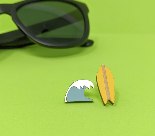 Surfboard and Wave Earrings