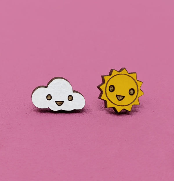 Happy Cloud and Sun Mismatched Stud Earrings