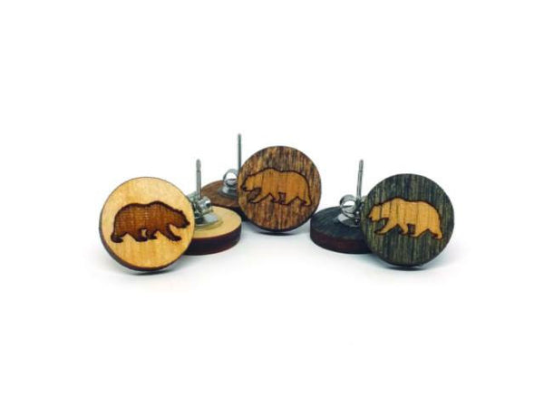 Bear Earrings- in Chestnut, Nature, and Black Wood